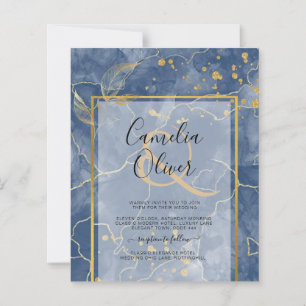 BUDGET Navy Blue Gold INK Abstract Wedding Invite