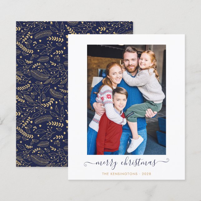 BUDGET Navy Blue Gold Script Merry Christmas (Front/Back)