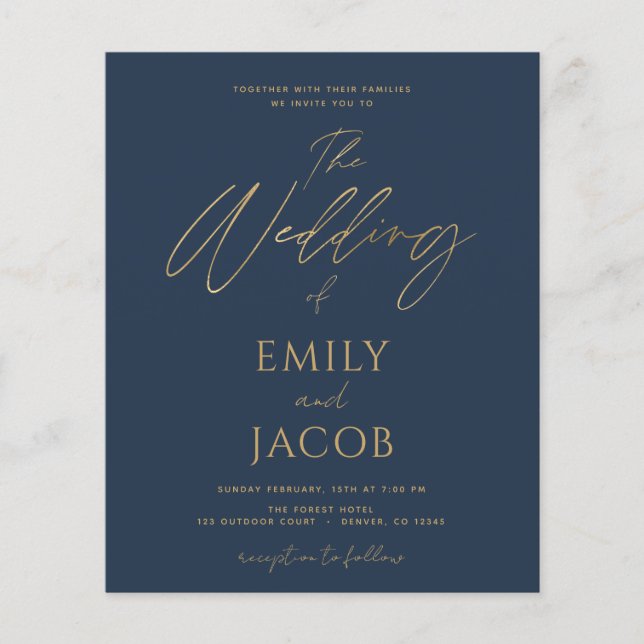 Budget Navy Blue Gold Wedding Modern  Flyer (Front)