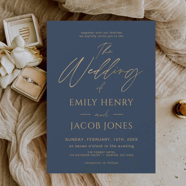 Budget Navy Blue Gold Wedding Modern Invitation (Creator Uploaded)