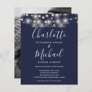 Budget Navy Blue Lights Photo Wedding Invitation