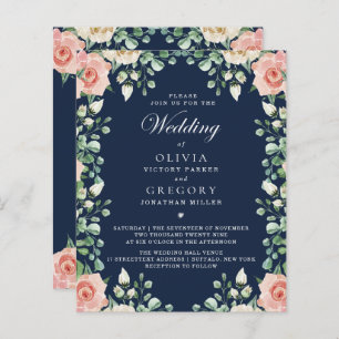 Budget Navy Blue, Pale Pink Floral Wedding Flyer