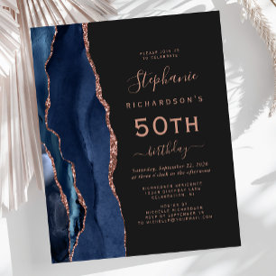 Budget Navy Blue Rose Gold Agate 50th Birthday