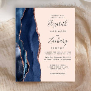 Budget Navy Blue Rose Gold Agate Blush Wedding
