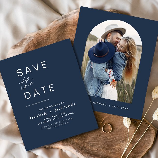 Budget Navy Blue Save the Date Photo Announcement Flyer (Creator Uploaded)