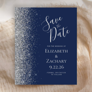 Budget Navy Blue Silver Glitter Save the Date