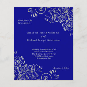 Budget Navy Blue Silver Swirls Wedding Invitation