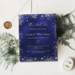 Budget navy blue silver vow renewal invitation<br><div class="desc">A modern,  elegant vow renewal invitation.  Navy blue background decorated with faux silver glitter sparkles. The blue colour is uneven. Personalize and add your names and party details. White coloured letters.</div>