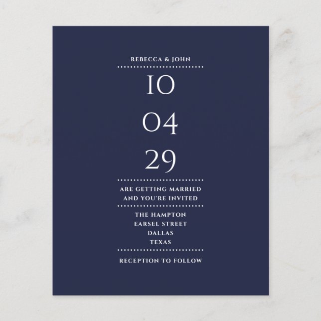 Budget Navy Blue Wedding Date Invitation (Front)