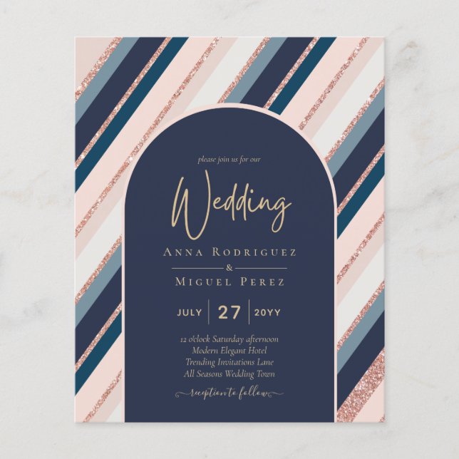 BUDGET Navy Blush Pink Rose Gold Wedding INVITE Flyer (Front)