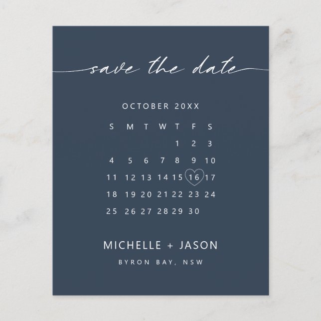BUDGET navy calendar Save the Date Flyer (Front)