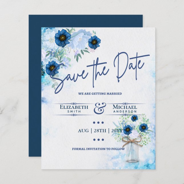 Budget Navy Dusty Blue Floral Rustic Wedding (Front/Back)