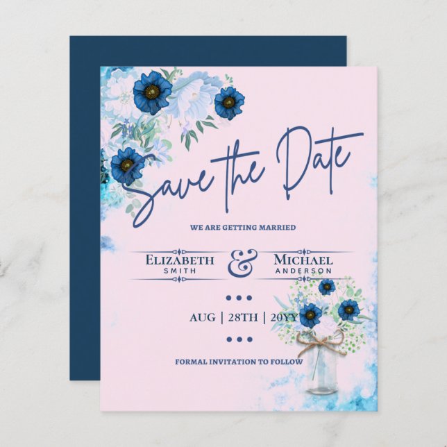 Budget Navy Dusty Blue Floral Rustic Wedding (Front/Back)