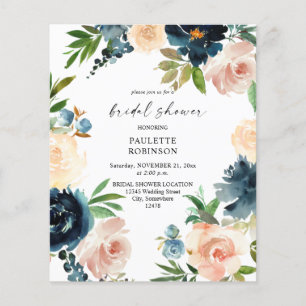 Budget Navy & Dusty Blue, Pink Bridal Shower Flyer