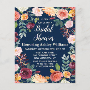 Budget Navy Fall Floral Bridal Shower Invitation