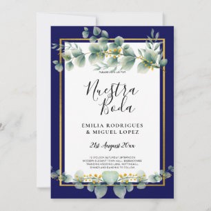 BUDGET NAVY GOLD Eucalyptus Wedding Invite QR CODE