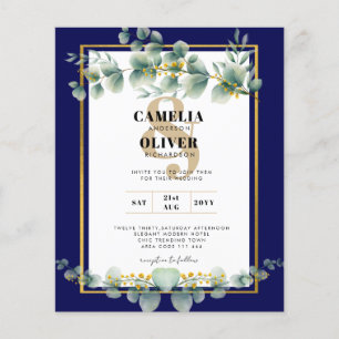 BUDGET NAVY GOLD Eucalyptus Wedding Invite QR CODE Flyer