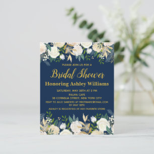 Budget Navy Gold Greenery Bridal Shower Invitation
