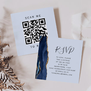 Budget Navy Gold Light Blue Agate QR Code RSVP Enclosure Card