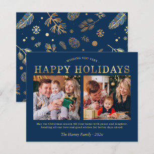 Budget Navy Gold Two Photo Holiday Card