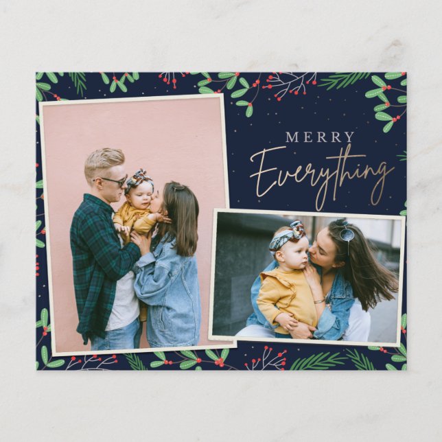 Budget Navy Merry Everything Photo Holiday Card (Front)