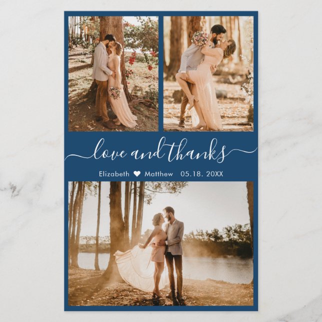 Budget Navy Photo Collage Wedding Thank You Flyer (Front)