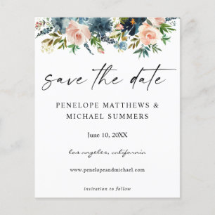 Budget Navy & Pink Floral Save the Date V2 Photo Flyer