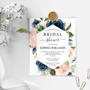 Budget Navy & Pink Frame Bridal Shower Invitation