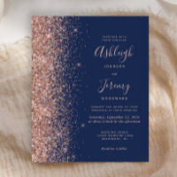 Budget Navy Rose Gold Glitter Wedding Invitation