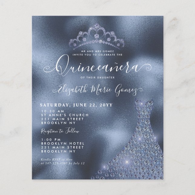 Budget Navy Royal Blue Diamond Tiara Quinceanera (Front)