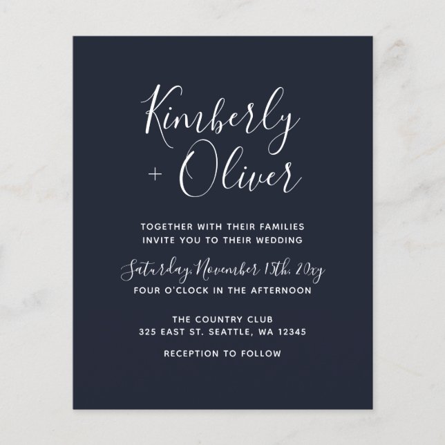 Budget Navy Simple Modern Wedding Invitation (Front)