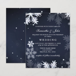 Budget Navy Snowflakes Winter Wedding invitation