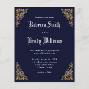 Budget Navy Vintage Lace Wedding Invitation