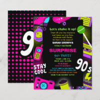 Budget Neon Retro 90s Birthday Party Invite