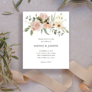 BUDGET Neutral Watercolor Flowers   White Wedding Flyer