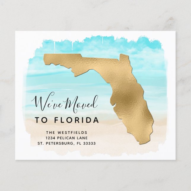 Budget New Address Florida Map Beach Moving Card (Front)