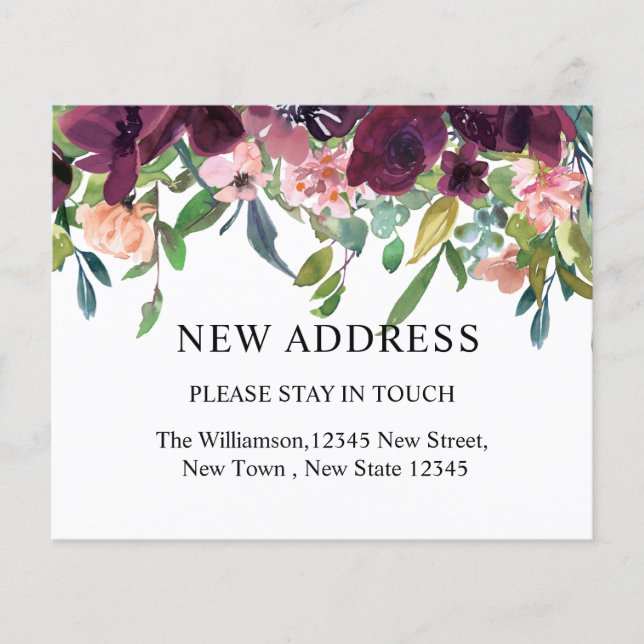 Budget New Address | Watercolor Floral & Greenery  (Front)