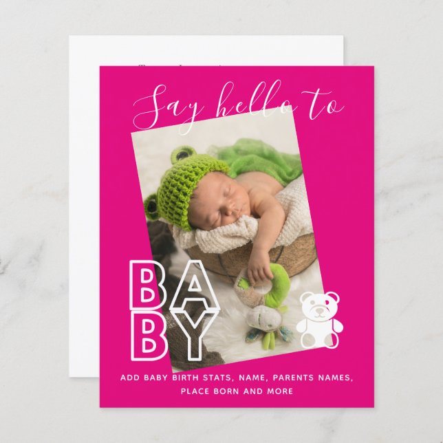 BUDGET New Baby PHOTO Stats Keepsake Announcement (Front/Back)