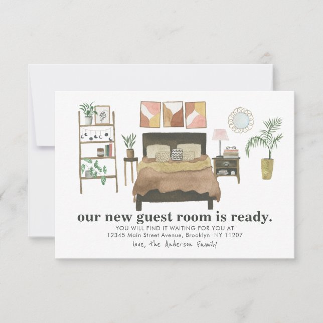 Budget New Guest Room Ready Bedroom Moved Moving Card (Front)