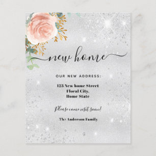 Budget new home address silver floral announcement