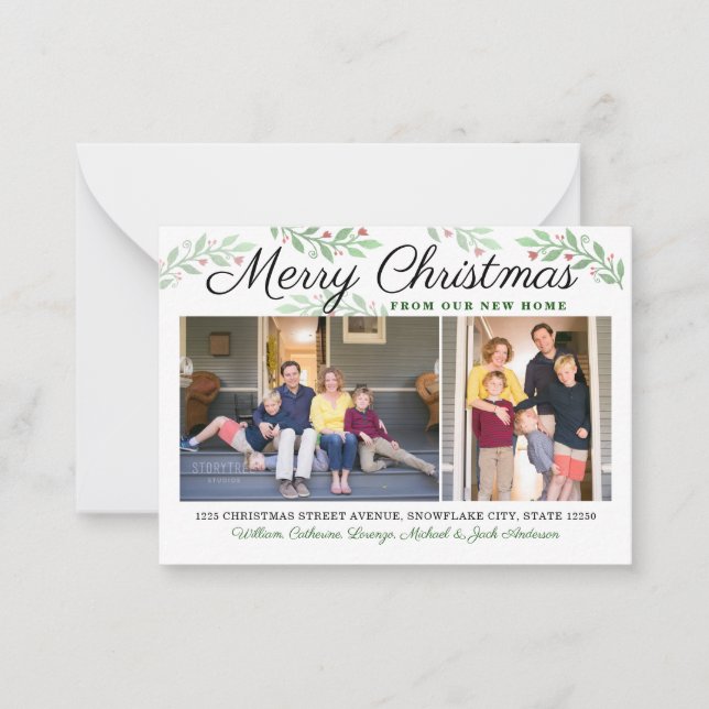 Budget New Home Christmas 2 Photo Holiday Moving Card (Front)