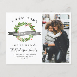 Budget New Home Wreath Photo Holiday Moving Card
