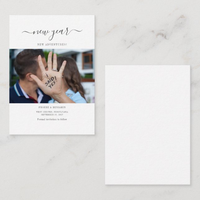 Budget New Year Adventures Photo Save The Date Card (Front/Back)