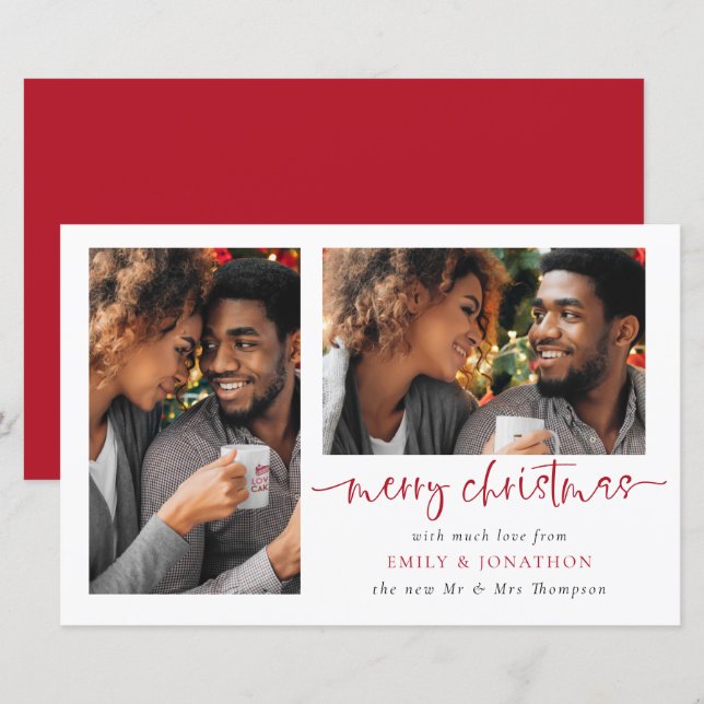 Budget Newlyweds 2 Photos Merry Christmas Card (Front/Back)