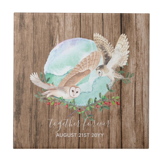 BUDGET Newlyweds Custom Wedding Gifts OWLS Tile (Front)