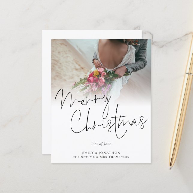 Budget Newlyweds Photo Merry Christmas Card (Front/Back In Situ)