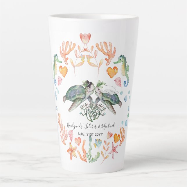 BUDGET Newlyweds Wedding Gifts Custom SEA TURTLES Latte Mug (Front)