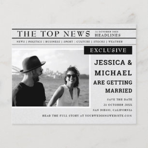 Budget Newspaper Black White Photo Save The Date