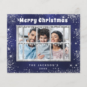 Budget Noël bleu argent carte photo