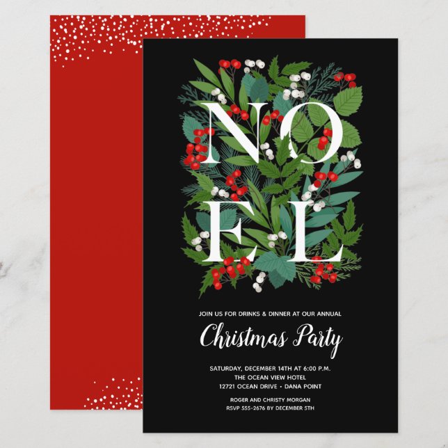 Budget NOEL Elegant Greenery Invitations (Front/Back)